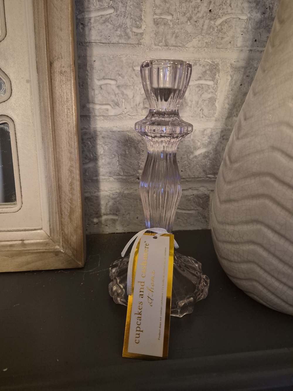 Cupcakes & Cashmere Light Pink Hue Ribbed Glass Candlestick in Transparent